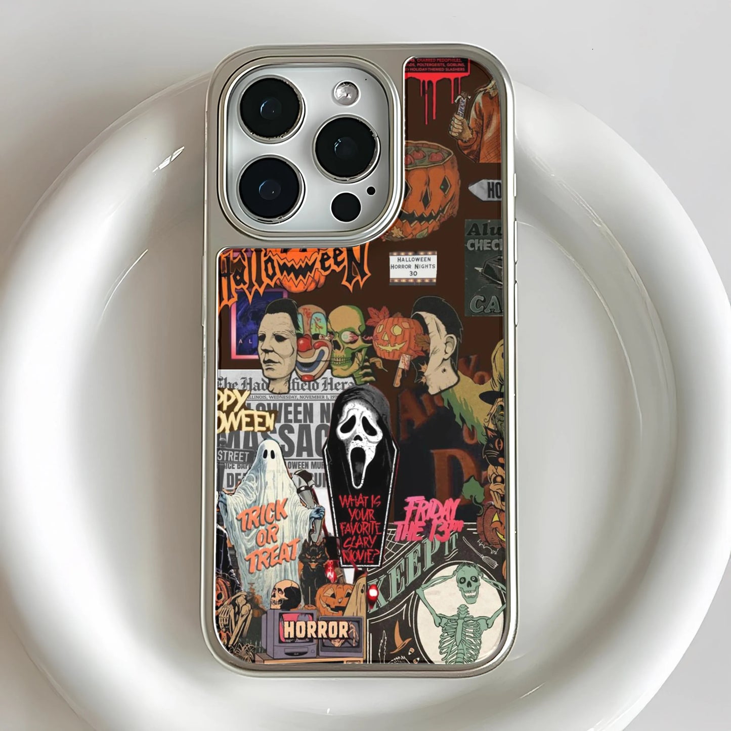 Holographic Chrome Halloween Phone Case - Spooky Vibes & Festive Design