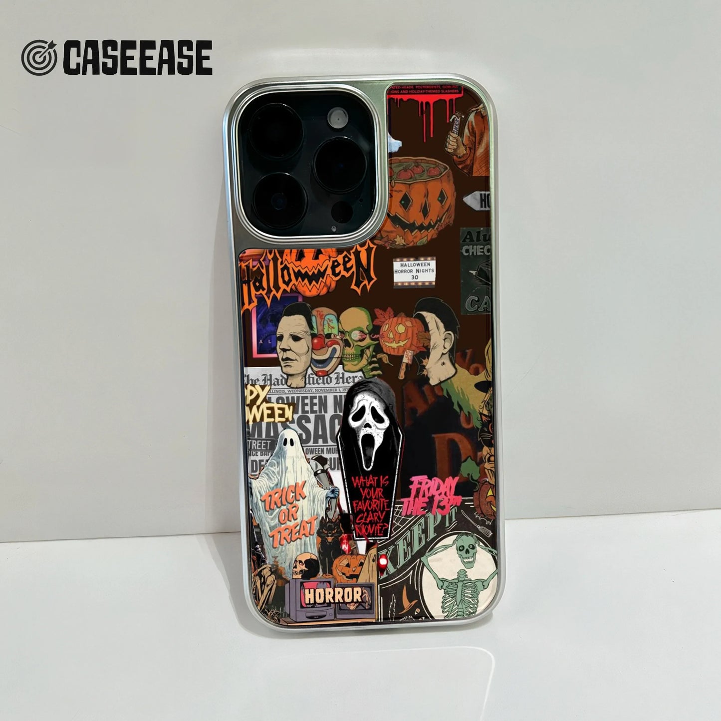 Holographic Chrome Halloween Phone Case - Spooky Vibes & Festive Design