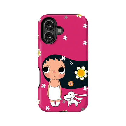 Cute Girl and Dog Pink Phone Case