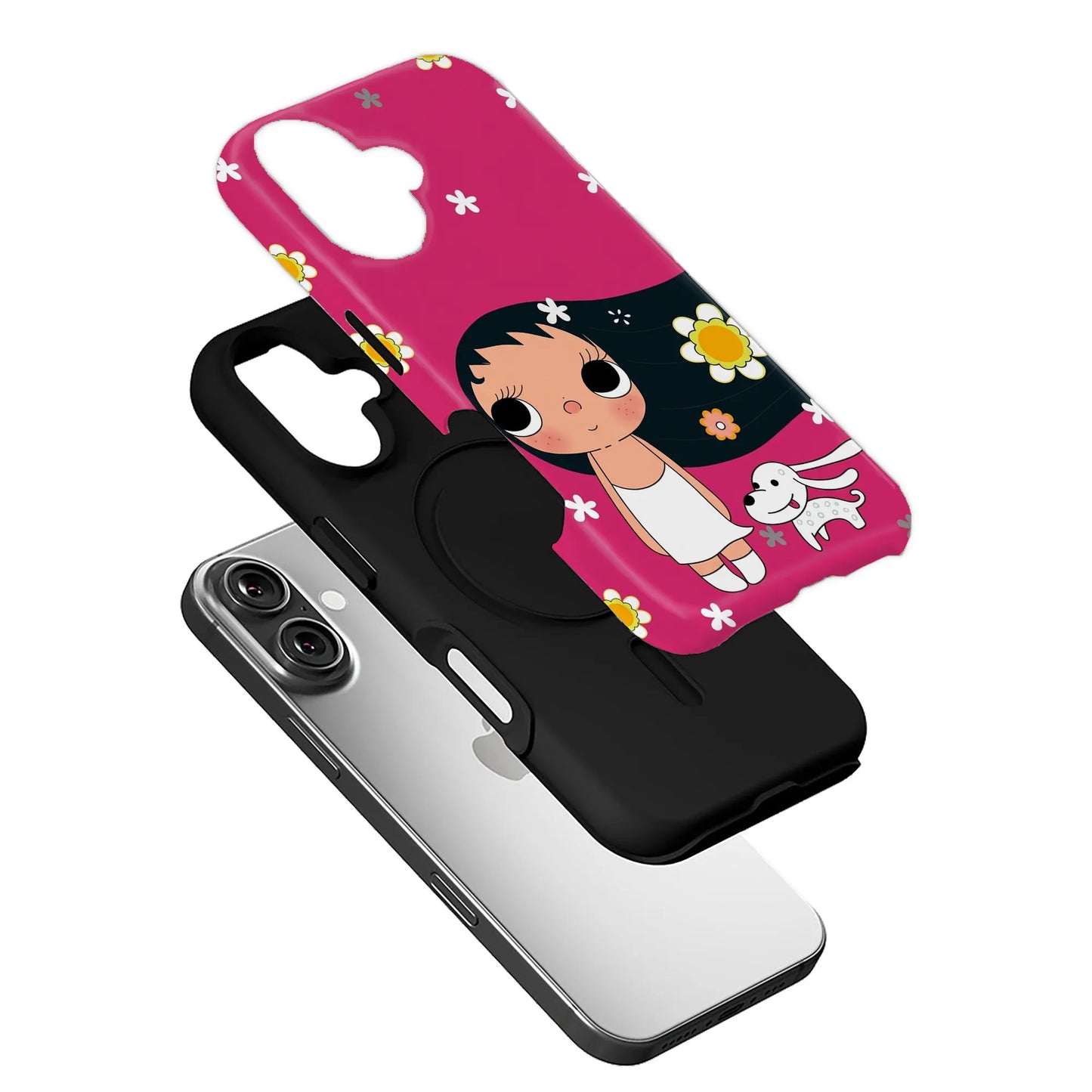 Cute Girl and Dog Pink Phone Case