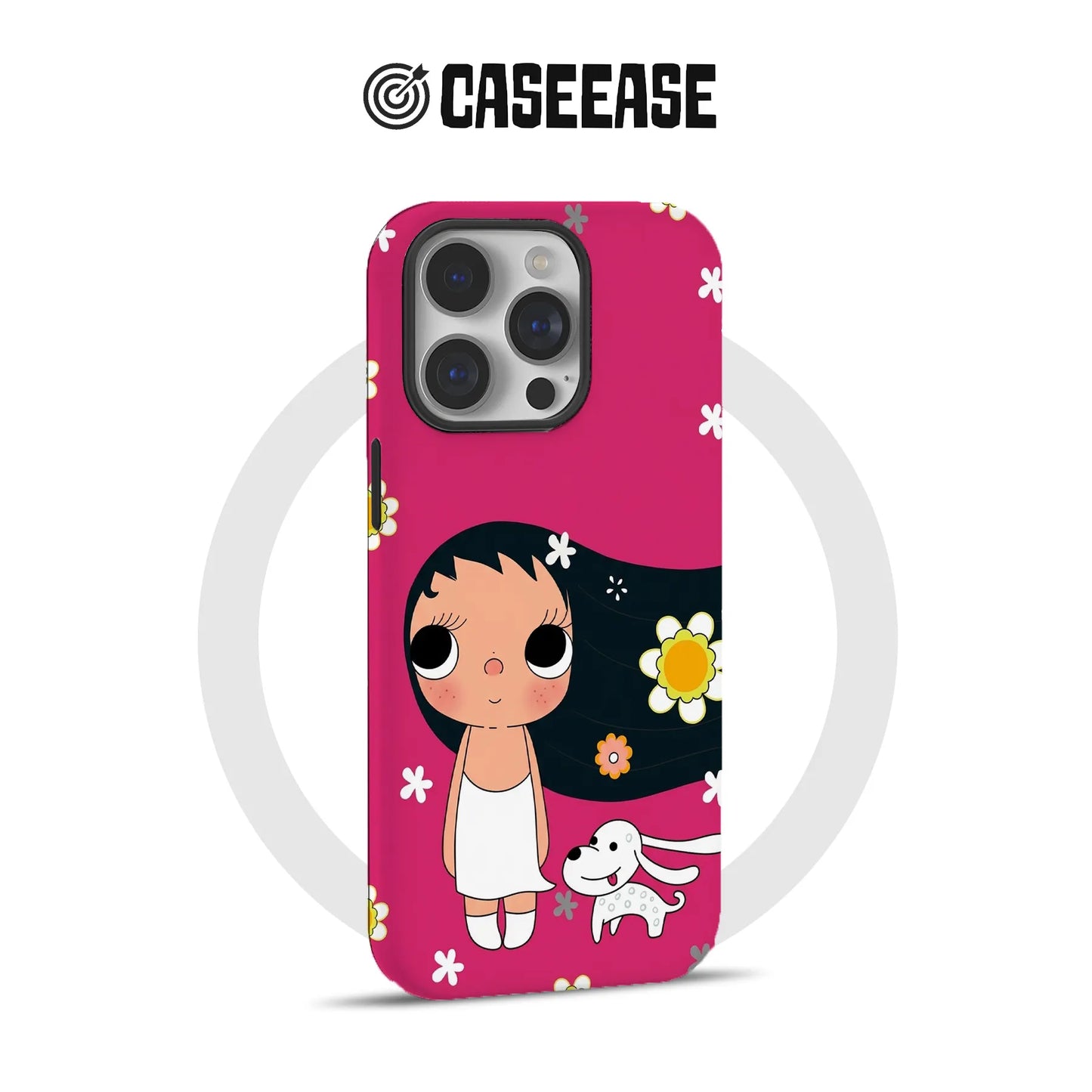 Cute Girl and Dog Pink Phone Case
