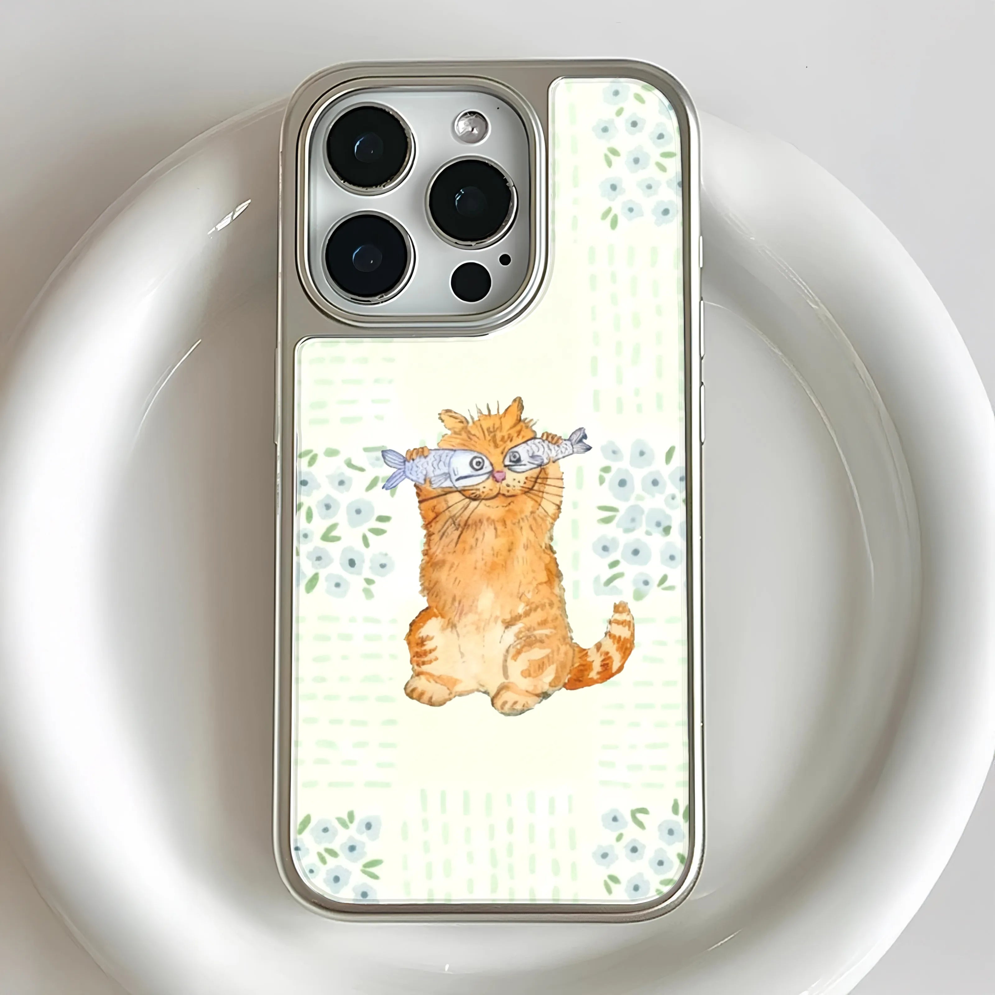 Holographic Chrome Cat Phone Case - Playful Feline Design