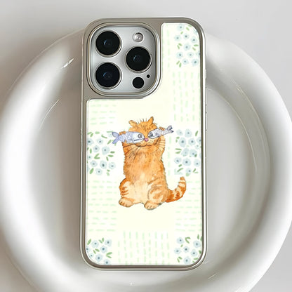 Holographic Chrome Cat Phone Case - Playful Feline Design