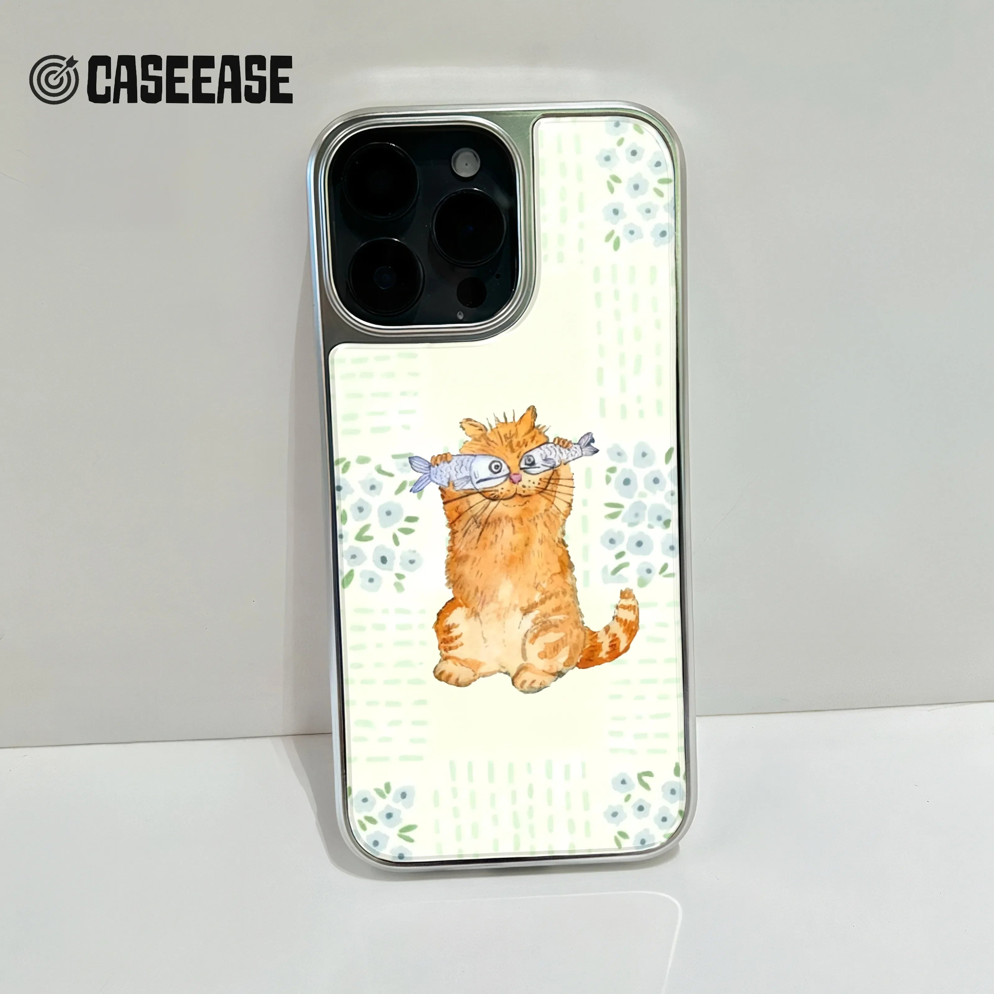 Holographic Chrome Cat Phone Case - Playful Feline Design