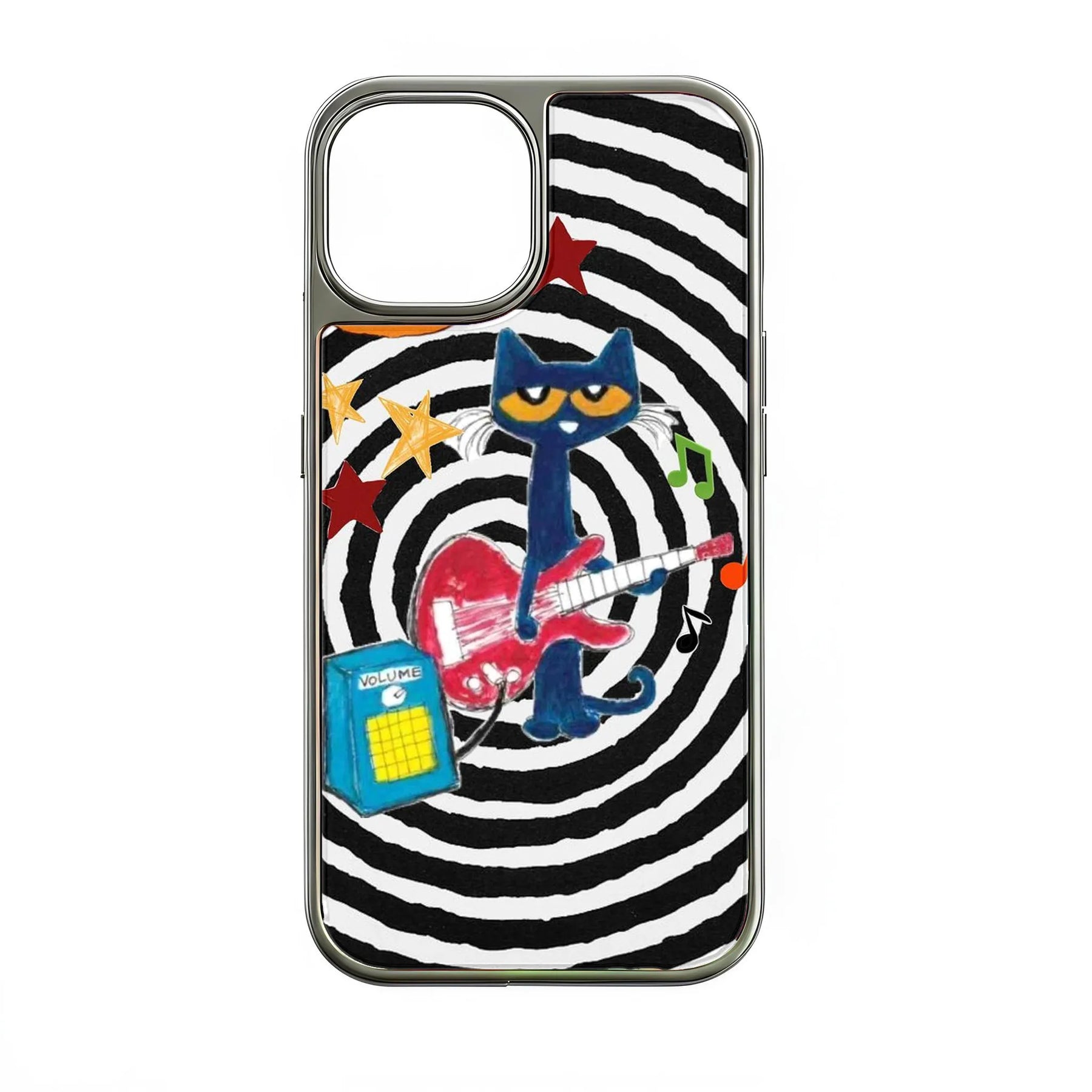 Funda holográfica cromada con diseño de estrella de rock: música y diseño colorido