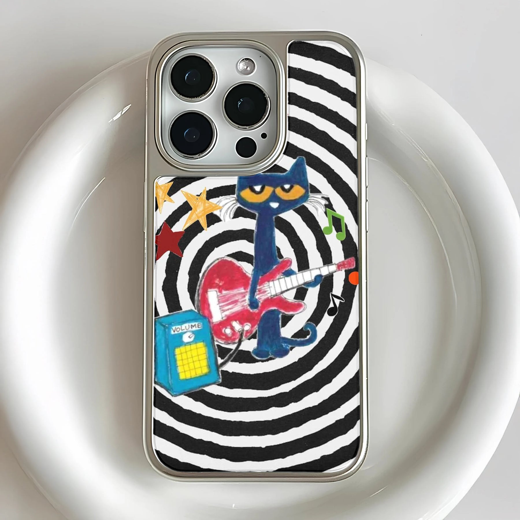 Funda holográfica cromada con diseño de estrella de rock: música y diseño colorido