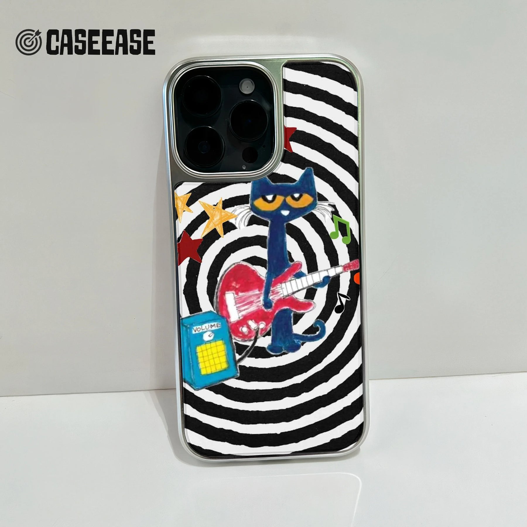 Funda holográfica cromada con diseño de estrella de rock: música y diseño colorido
