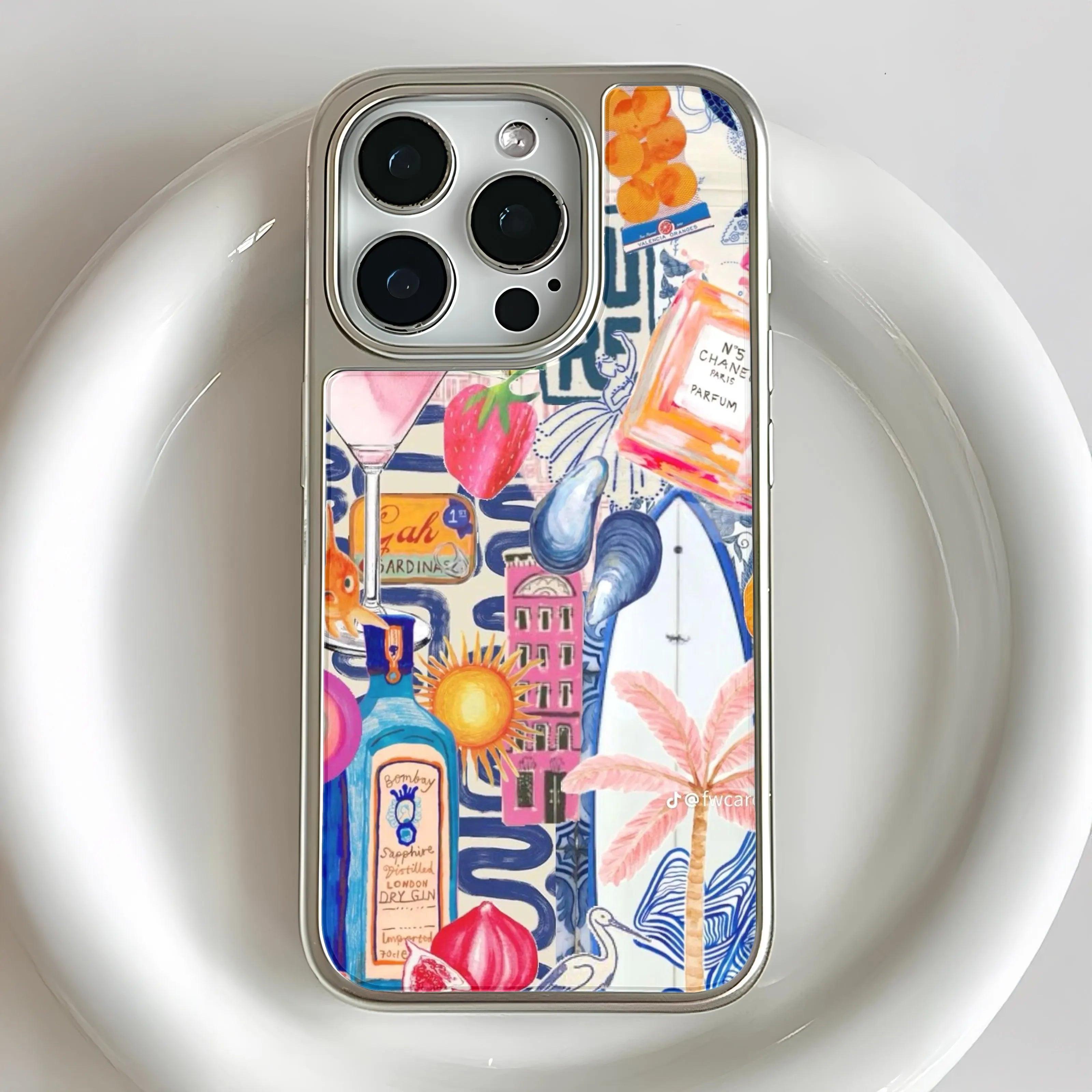 Holographic Chrome Summer Vibes Phone Case - Colorful Beach & Cocktail Art