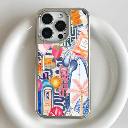 Holographic Chrome Summer Vibes Phone Case - Colorful Beach & Cocktail Art