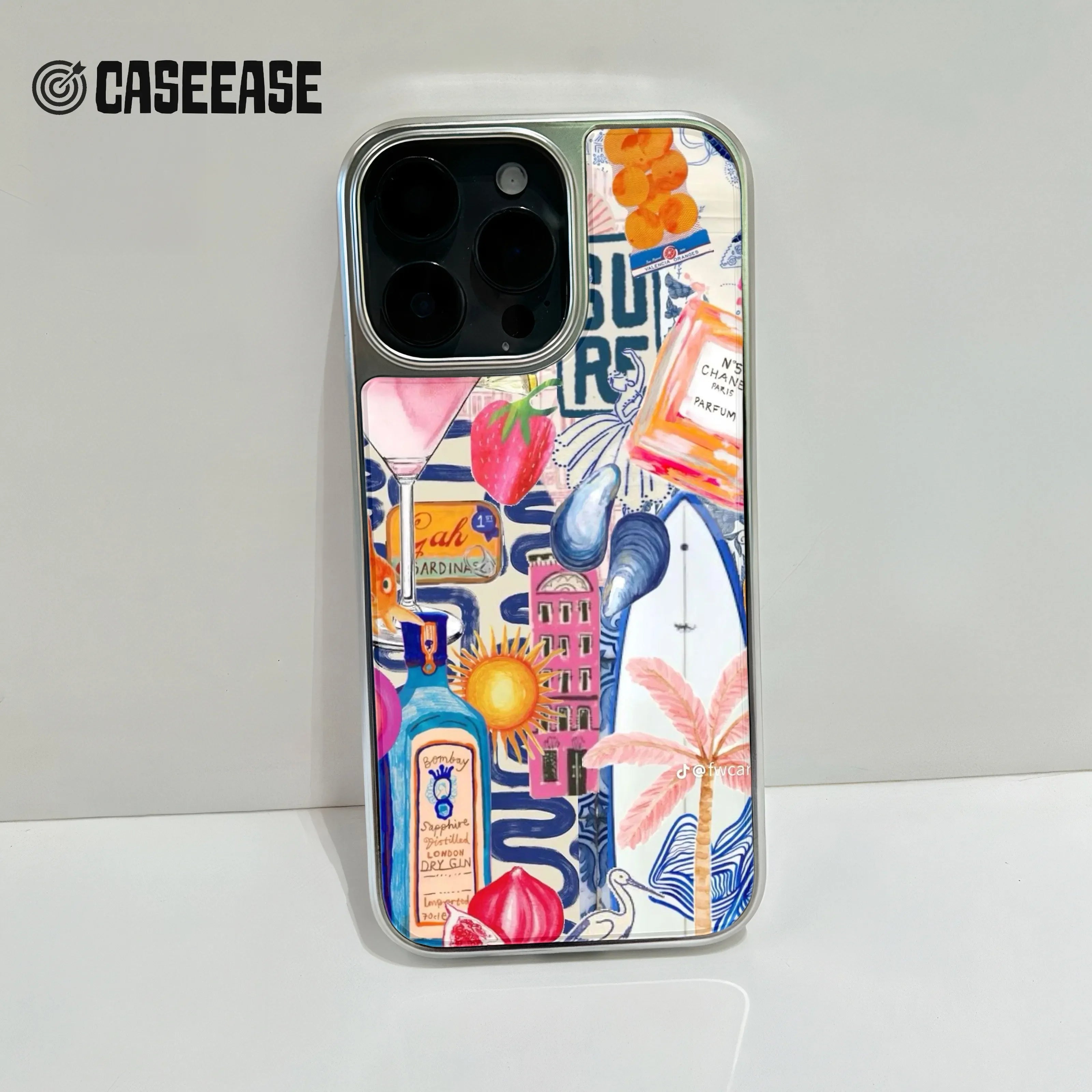 Holographic Chrome Summer Vibes Phone Case - Colorful Beach & Cocktail Art