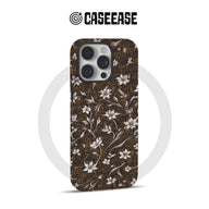 Funda vintage para teléfono con diseño floral marrón y elegante flor blanca