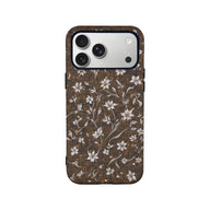Funda vintage para teléfono con diseño floral marrón y elegante flor blanca
