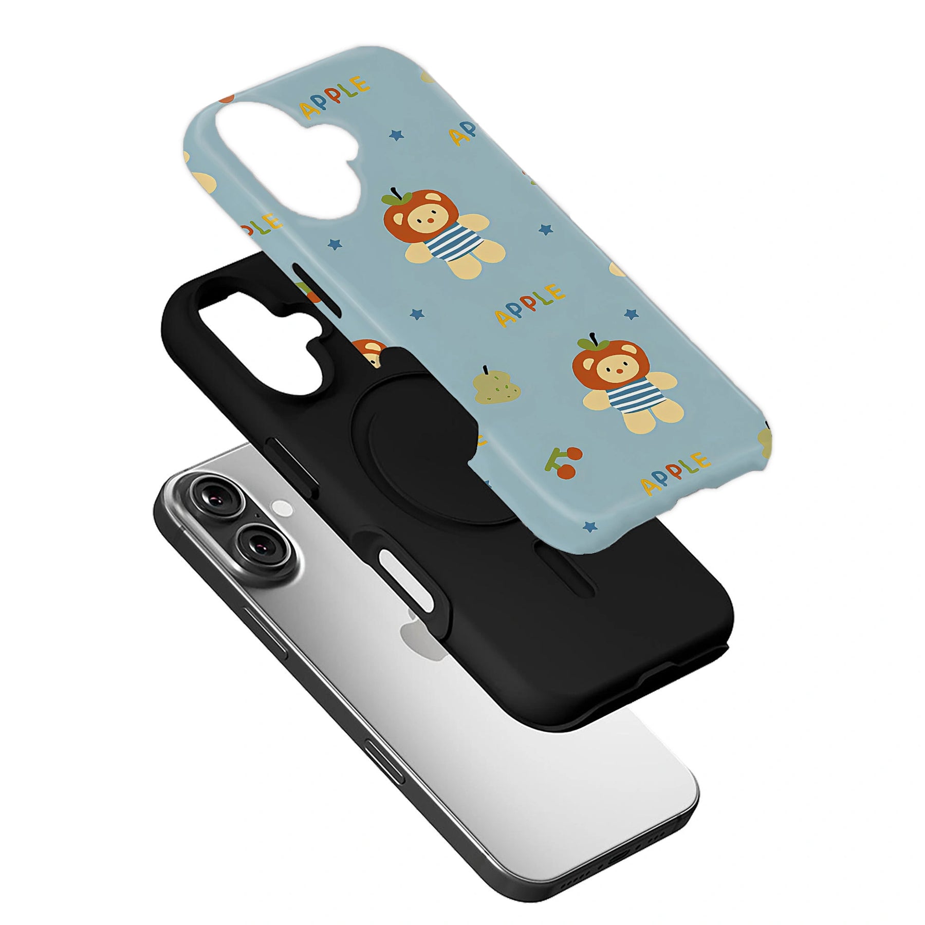 Funda para teléfono con diseño de oso de manzana: adorable diseño de frutas y dibujos animados
