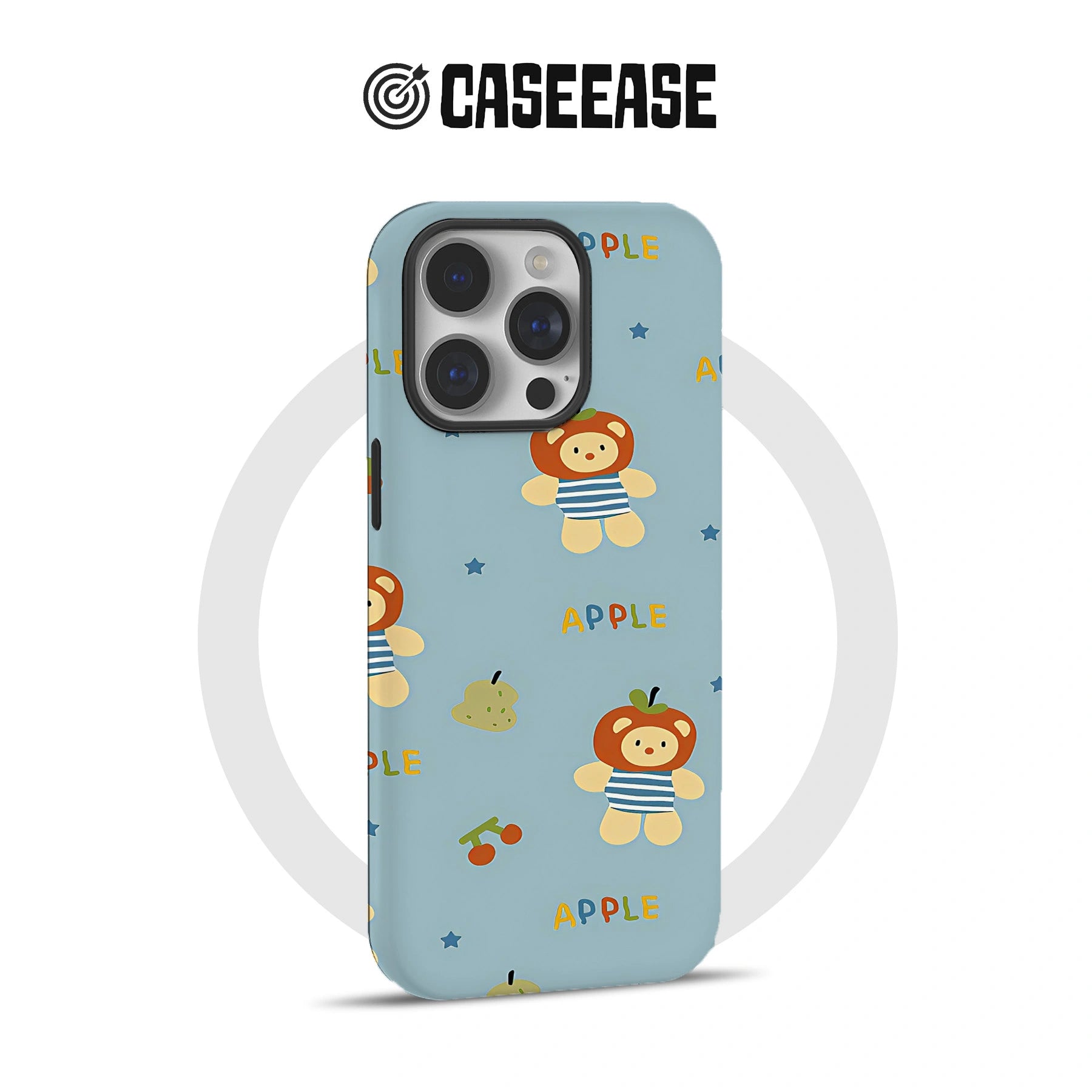 Funda para teléfono con diseño de oso de manzana: adorable diseño de frutas y dibujos animados