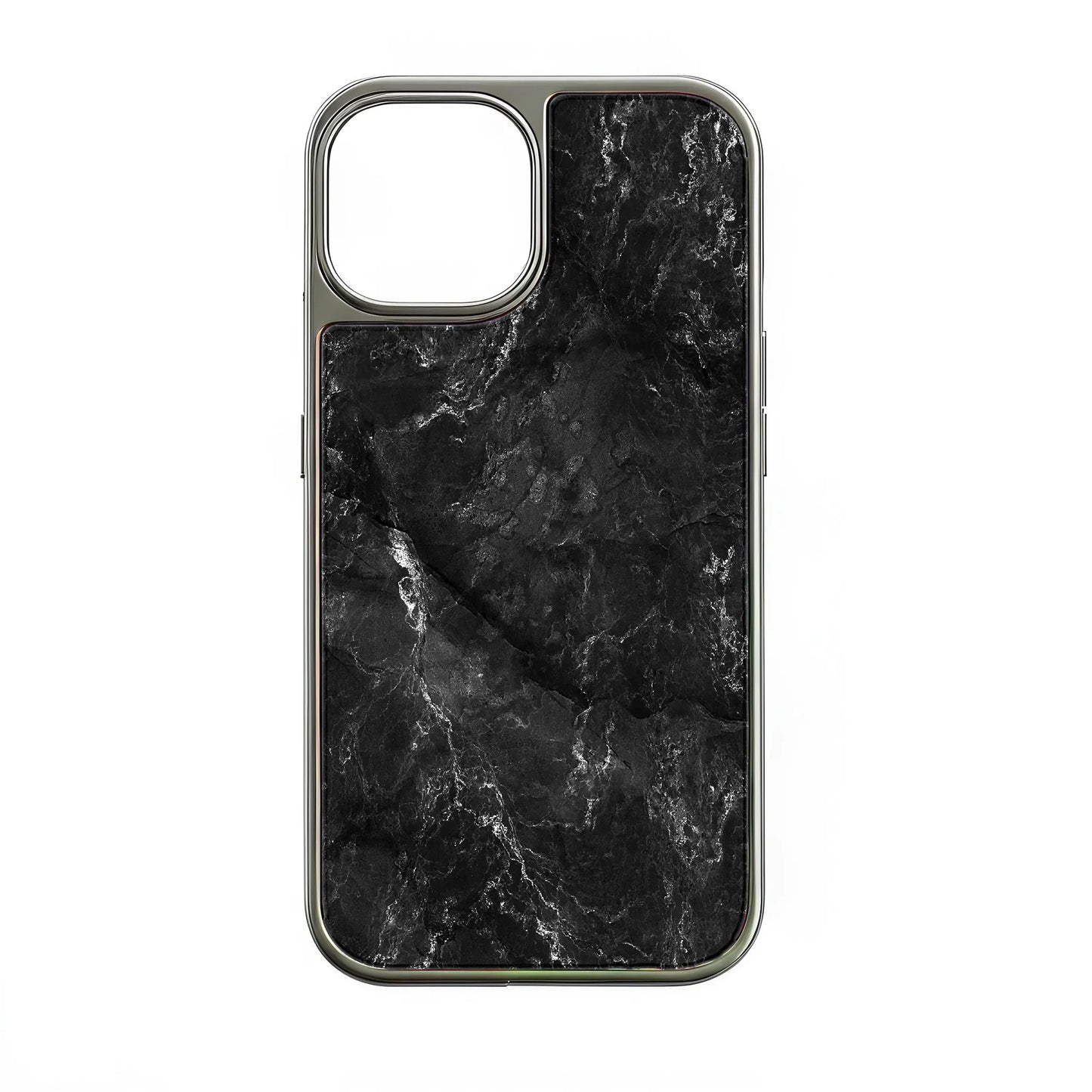 Holographic Chrome iPhone 15 Pro Case - Elegant Black Marble Design