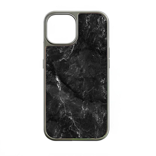 Holographic Chrome iPhone 15 Pro Case - Elegant Black Marble Design