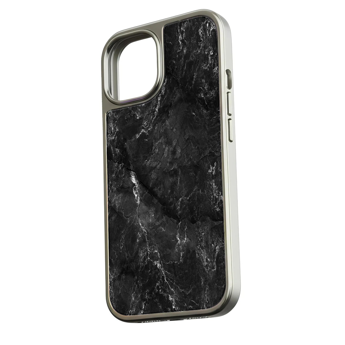 Holographic Chrome iPhone 15 Pro Case - Elegant Black Marble Design