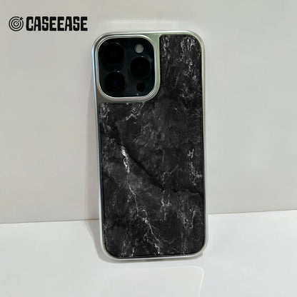 Holographic Chrome iPhone 15 Pro Case - Elegant Black Marble Design