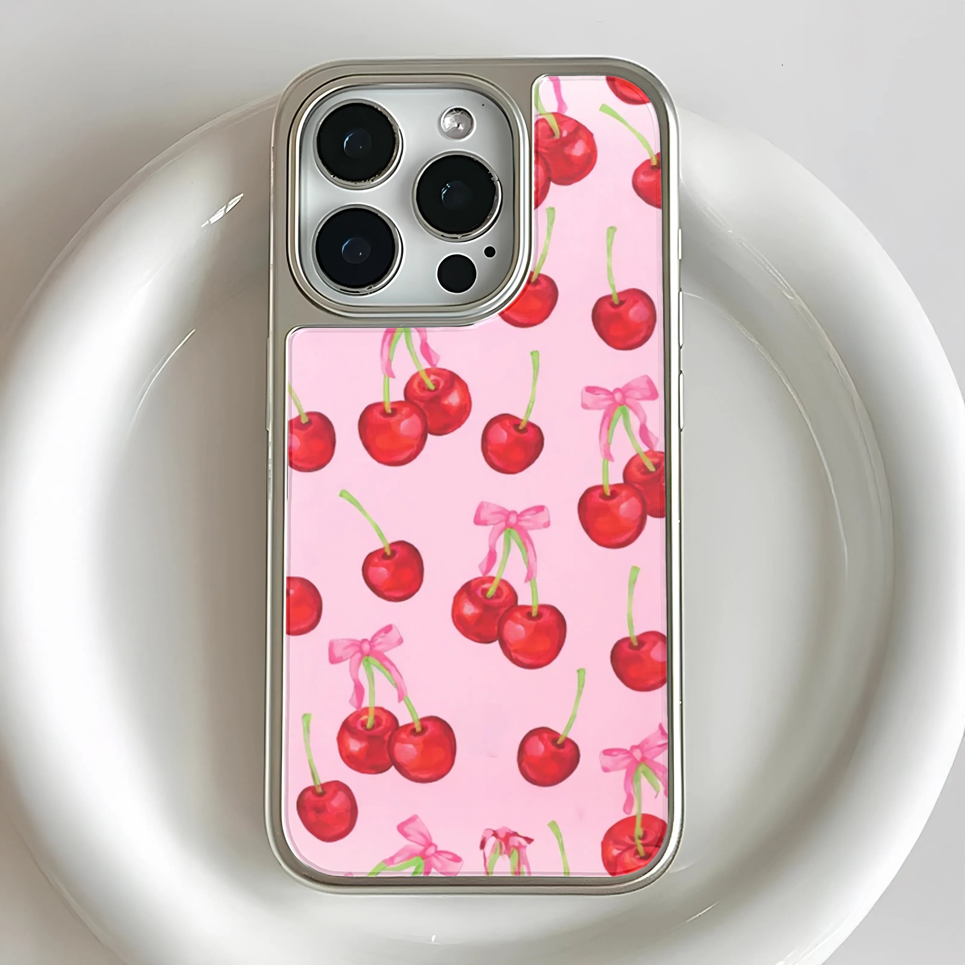 Cherry Blossom Phone Case - Vibrant Cherry Design on Soft Pink Background