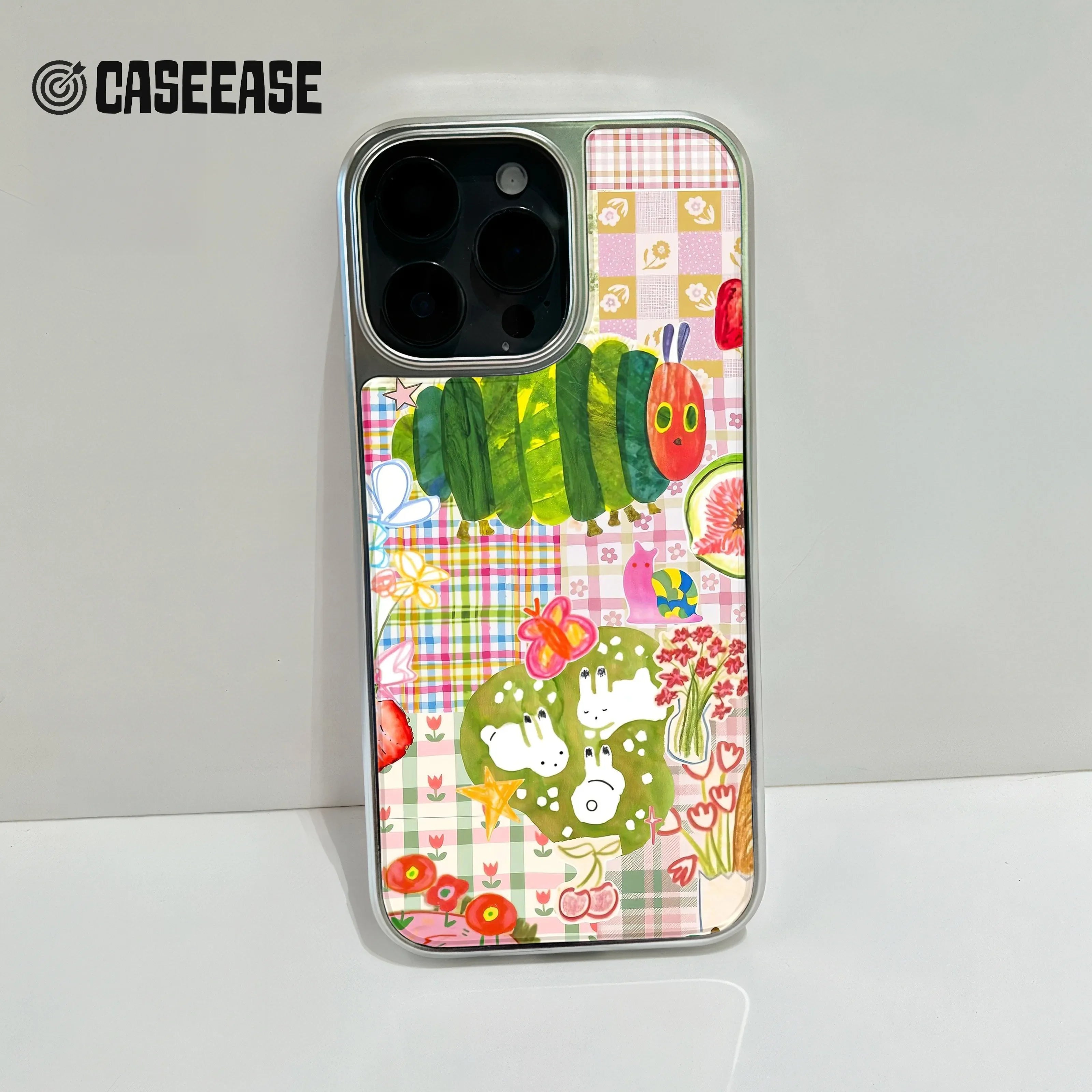 Holographic Chrome Caterpillar Phone Case - Colorful Design & Playful Art