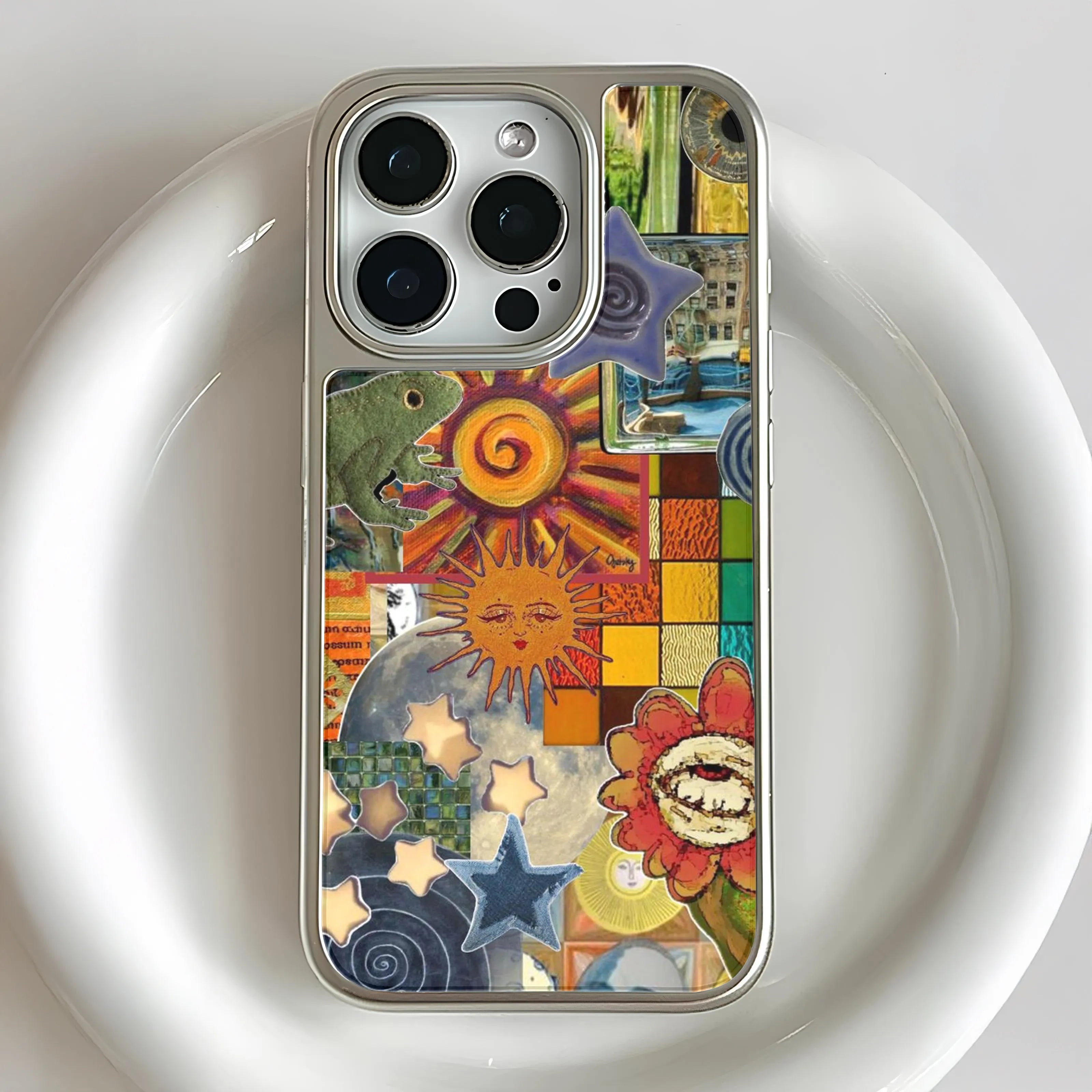 Holographic Chrome Phone Case - Colorful Collage Design