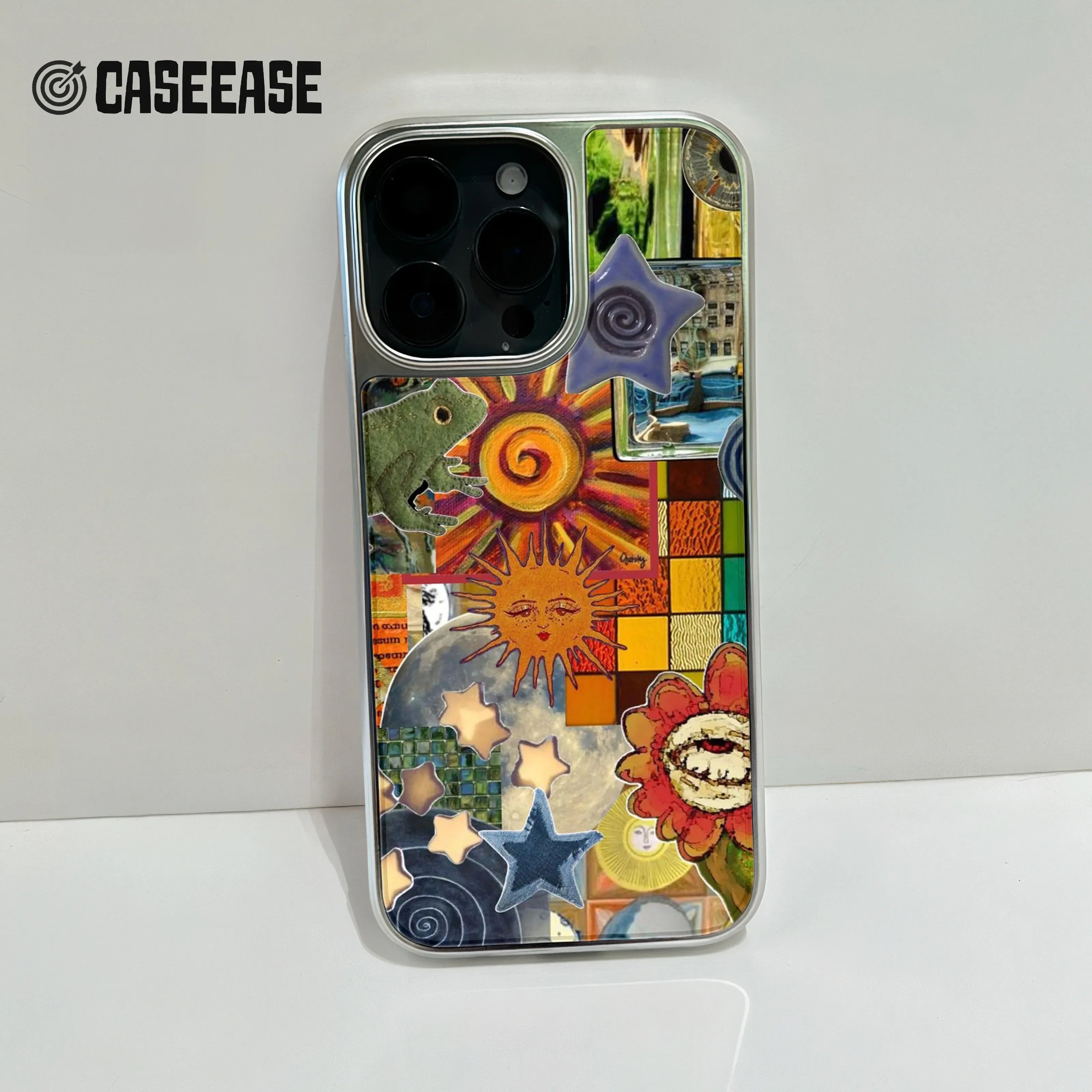 Holographic Chrome Phone Case - Colorful Collage Design