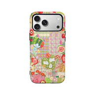 Funda para teléfono con diseño de patchwork de frutas y orugas hambrientas