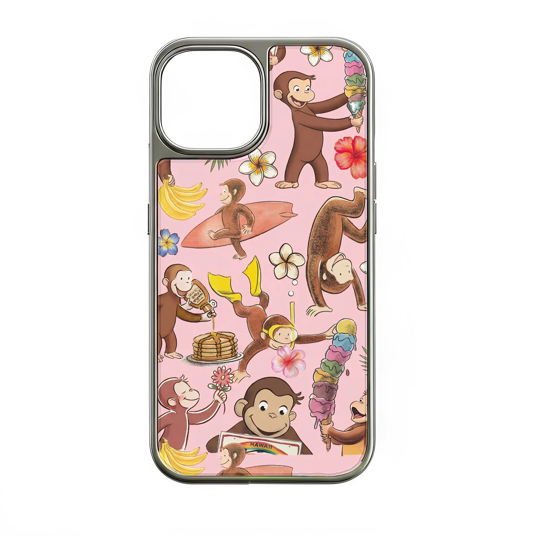 Funda holográfica cromada con diseño de mono curioso: diseño divertido y vibrante
