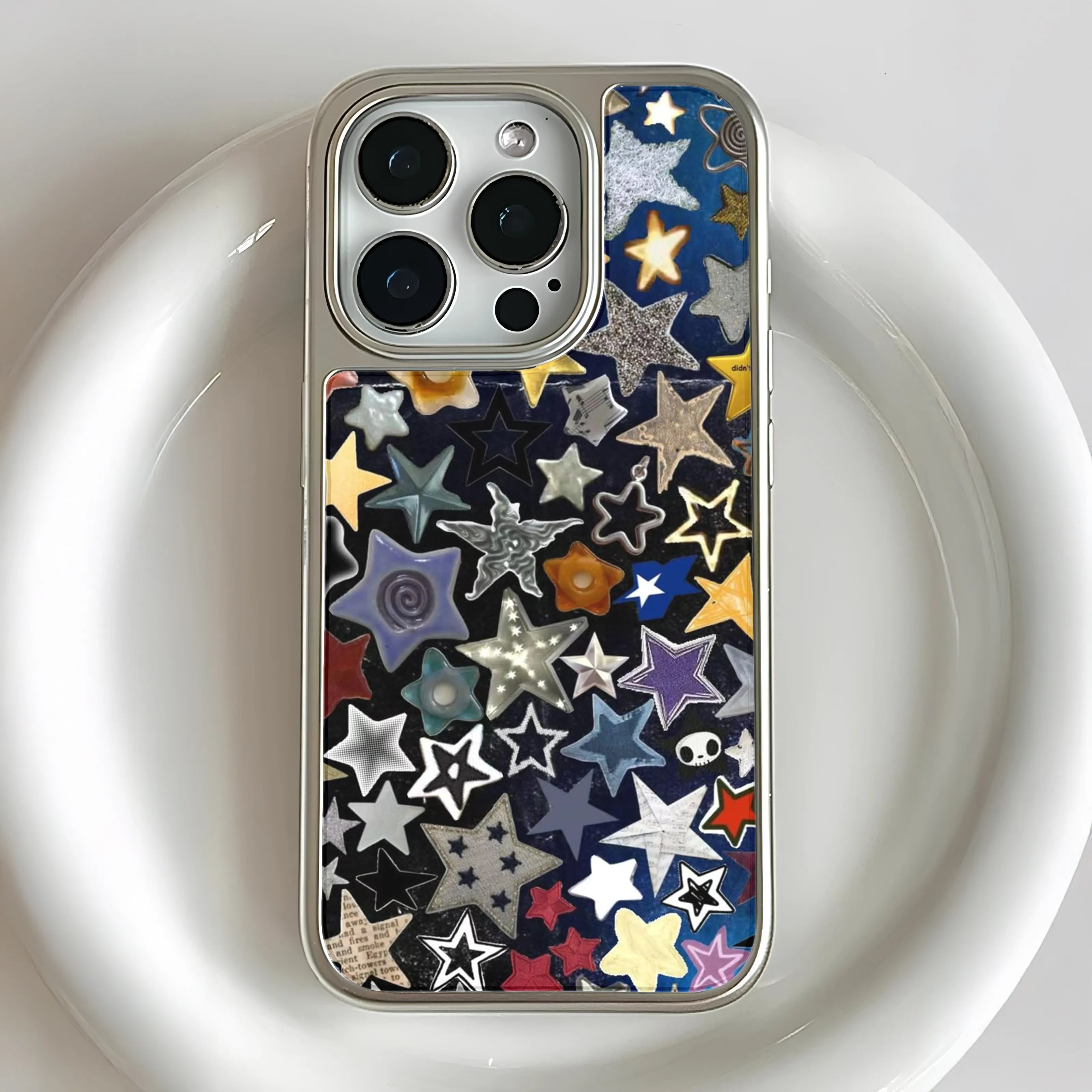 Holographic Chrome Starry Phone Case - Colorful Star Design