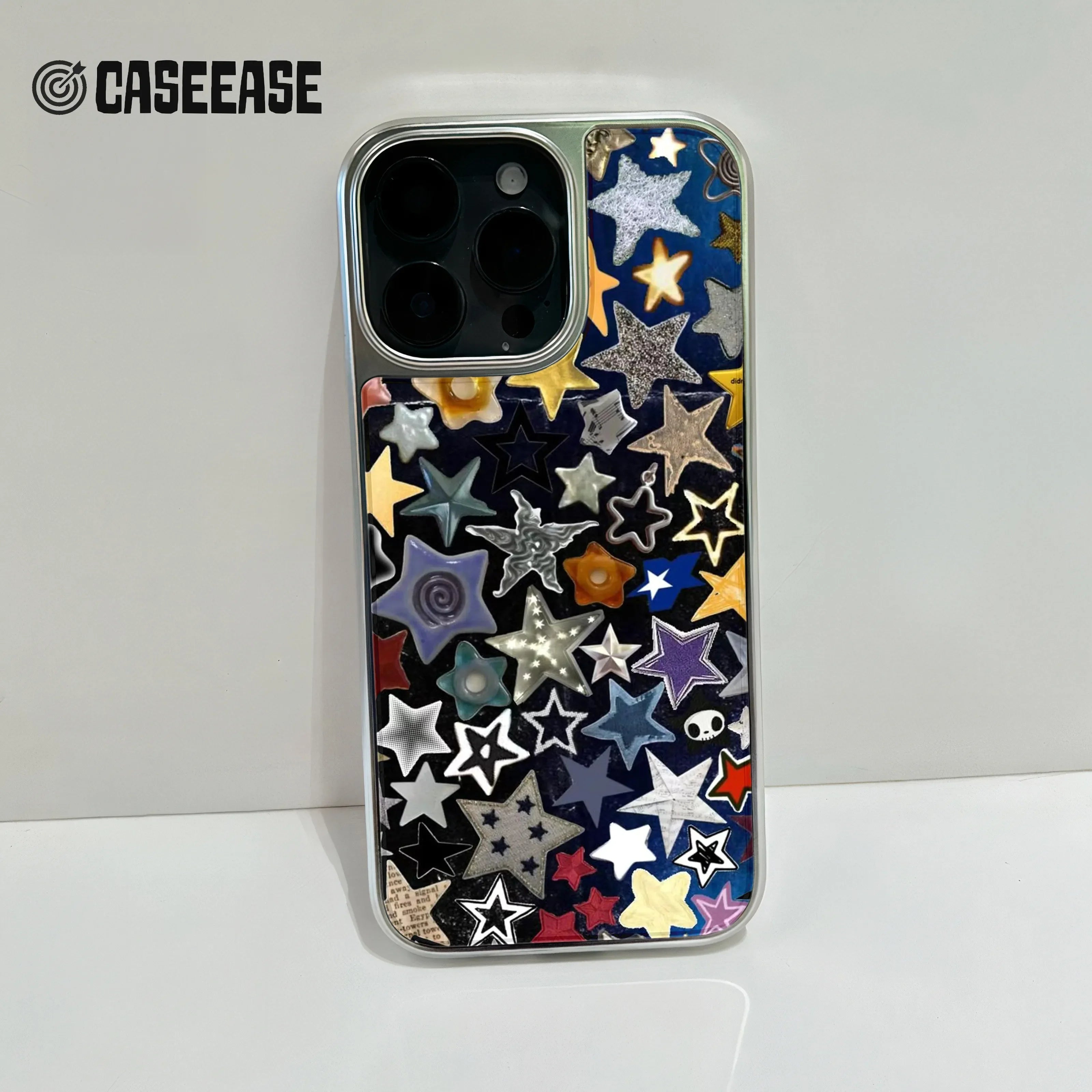 Holographic Chrome Starry Phone Case - Colorful Star Design