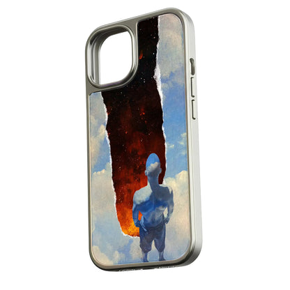 Holographic Chrome Phone Case for iPhone 15 - Cosmic Horizon Design