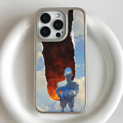 Holographic Chrome Phone Case for iPhone 15 - Cosmic Horizon Design