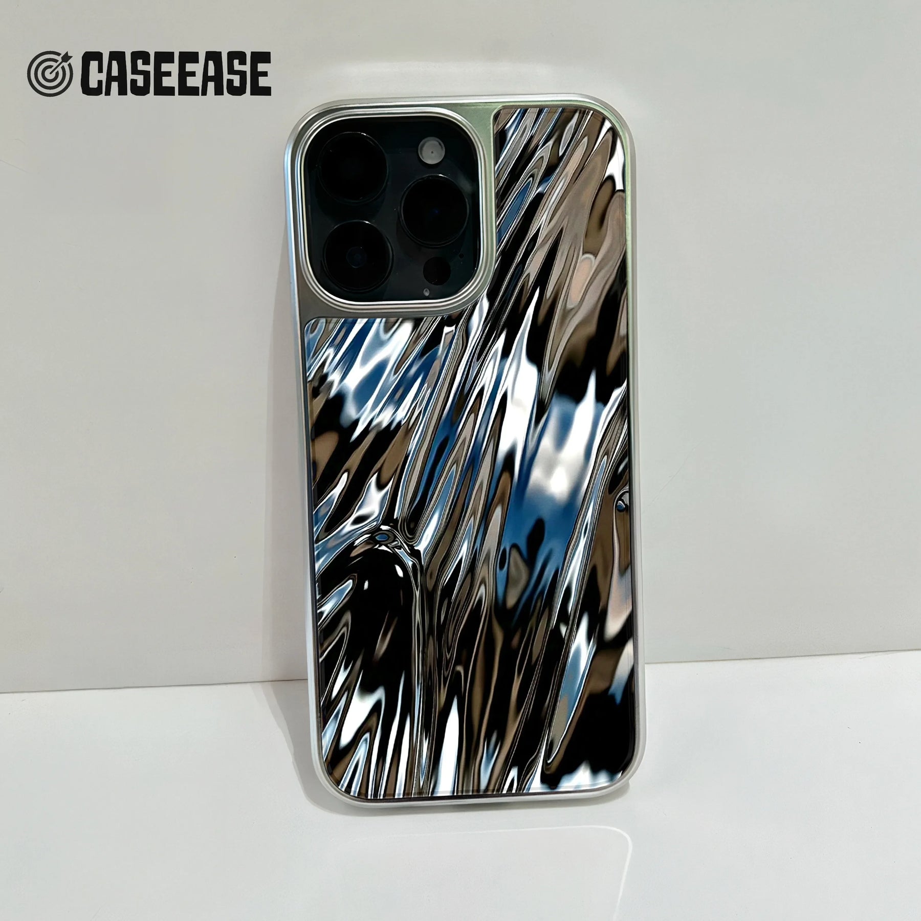 iPhone 14 Pro용 홀로그램 크롬 폰 케이스 - 프리즈매틱 메탈릭 마감