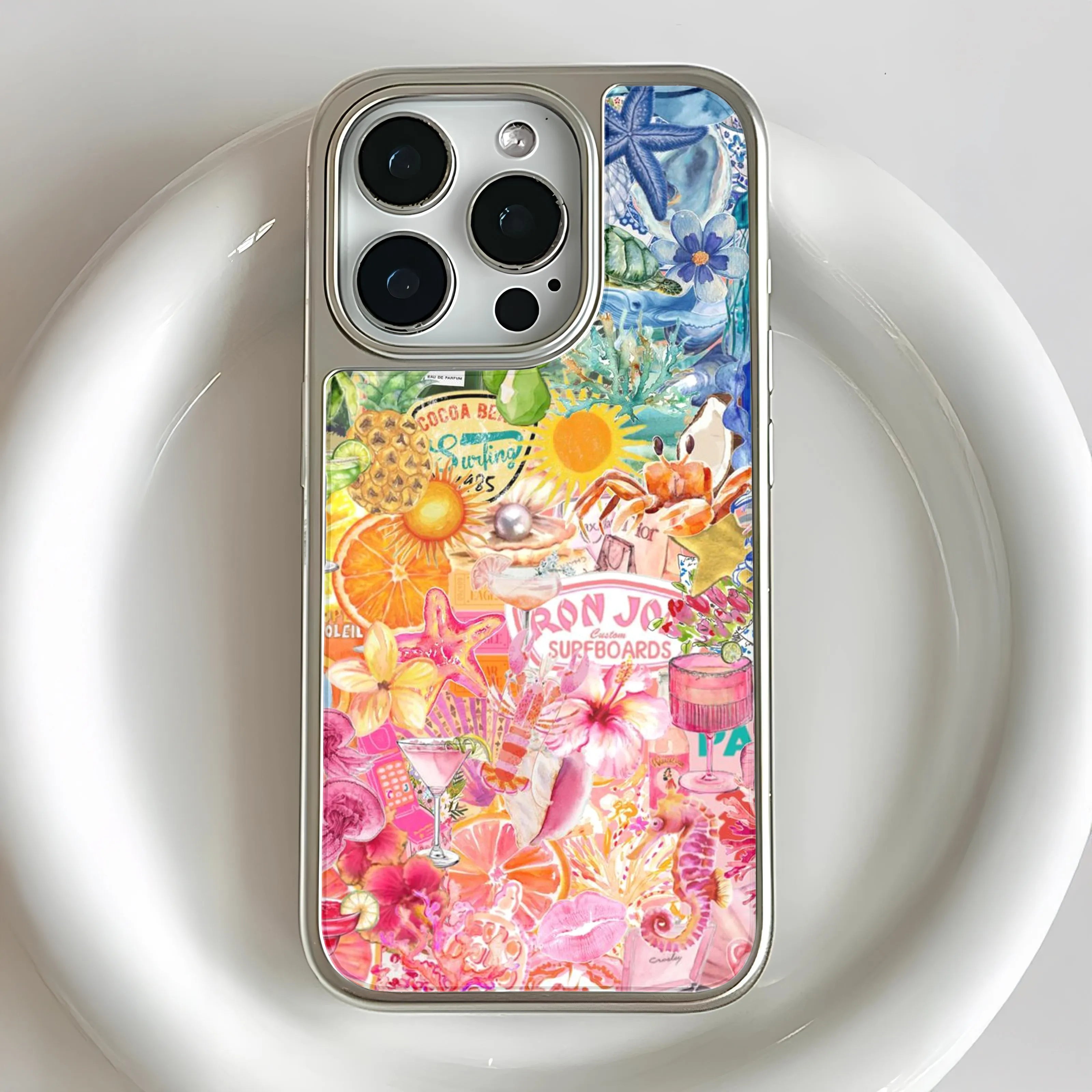 Holographic Chrome Phone Case - Tropical Paradise Design