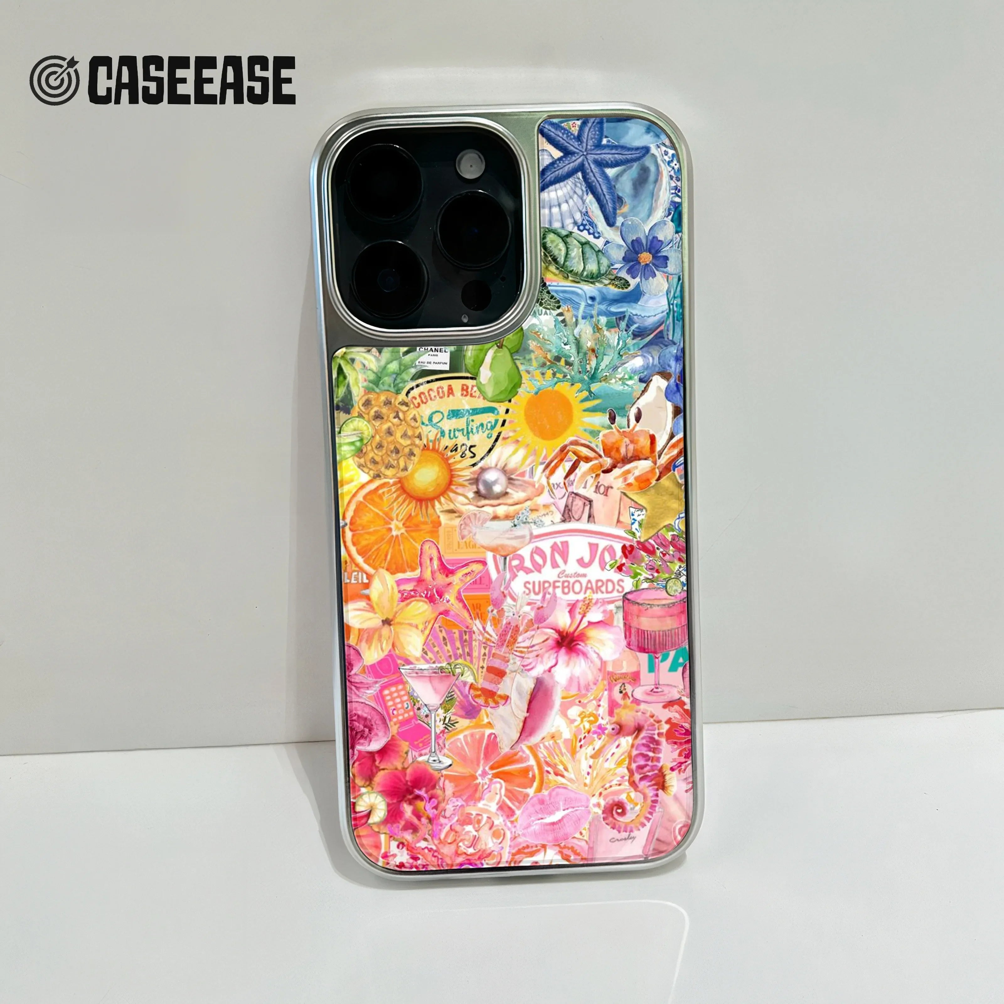 Holographic Chrome Phone Case - Tropical Paradise Design