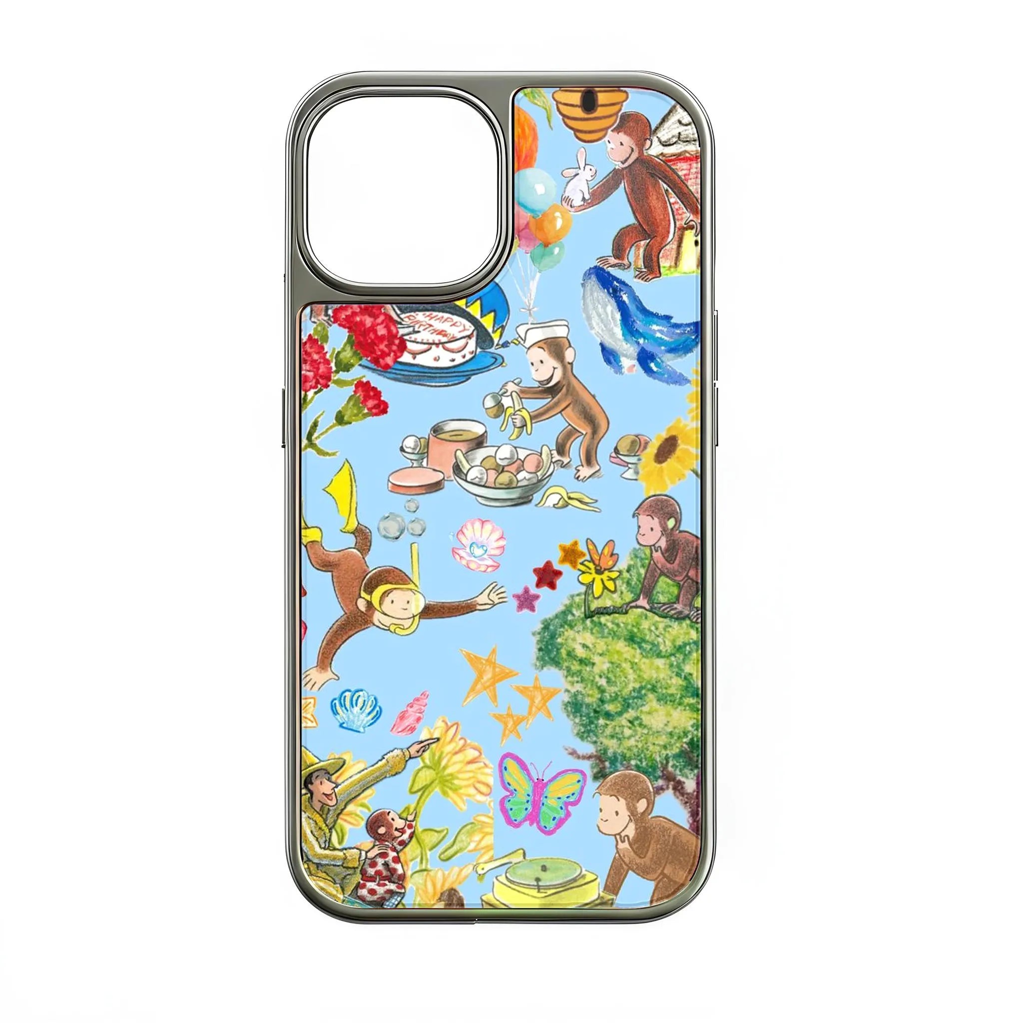 Holographic Chrome Curious Monkey Phone Case - Colorful Cartoon Design
