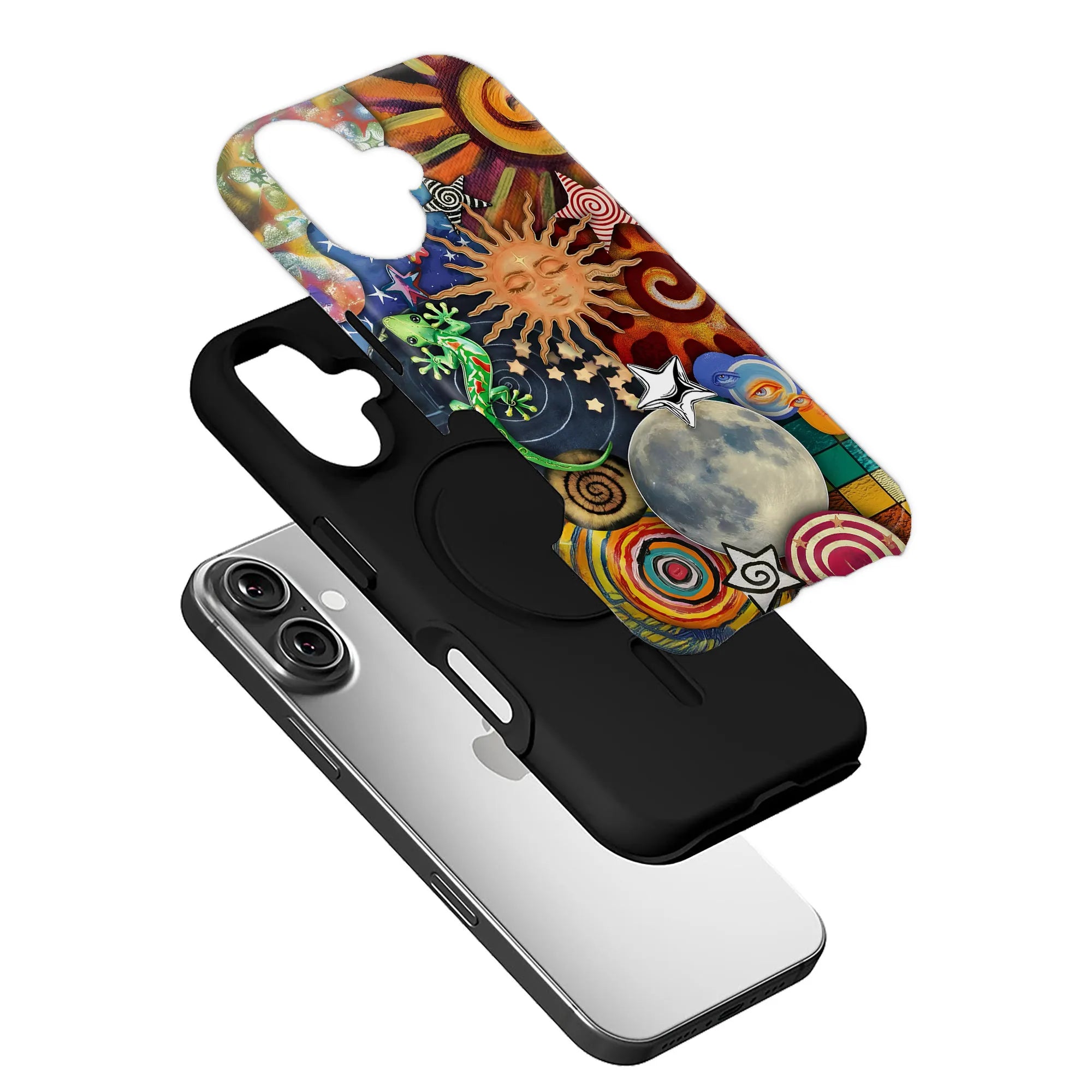 Colorful Cosmic Sun and Lizard Phone Case