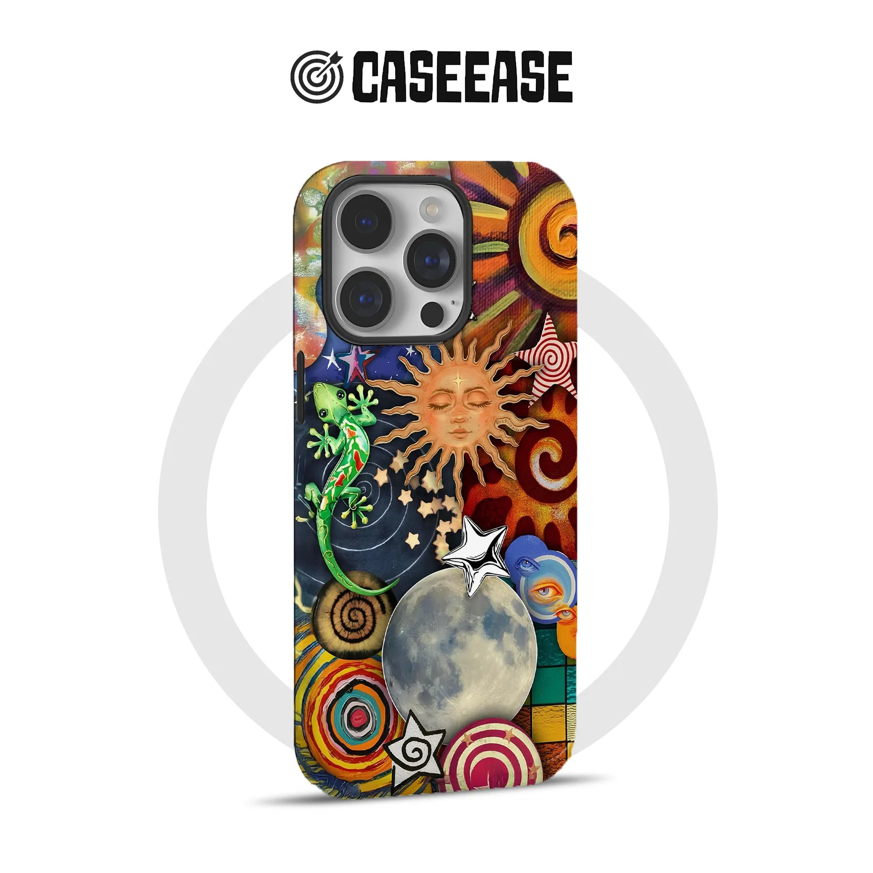 Colorful Cosmic Sun and Lizard Phone Case