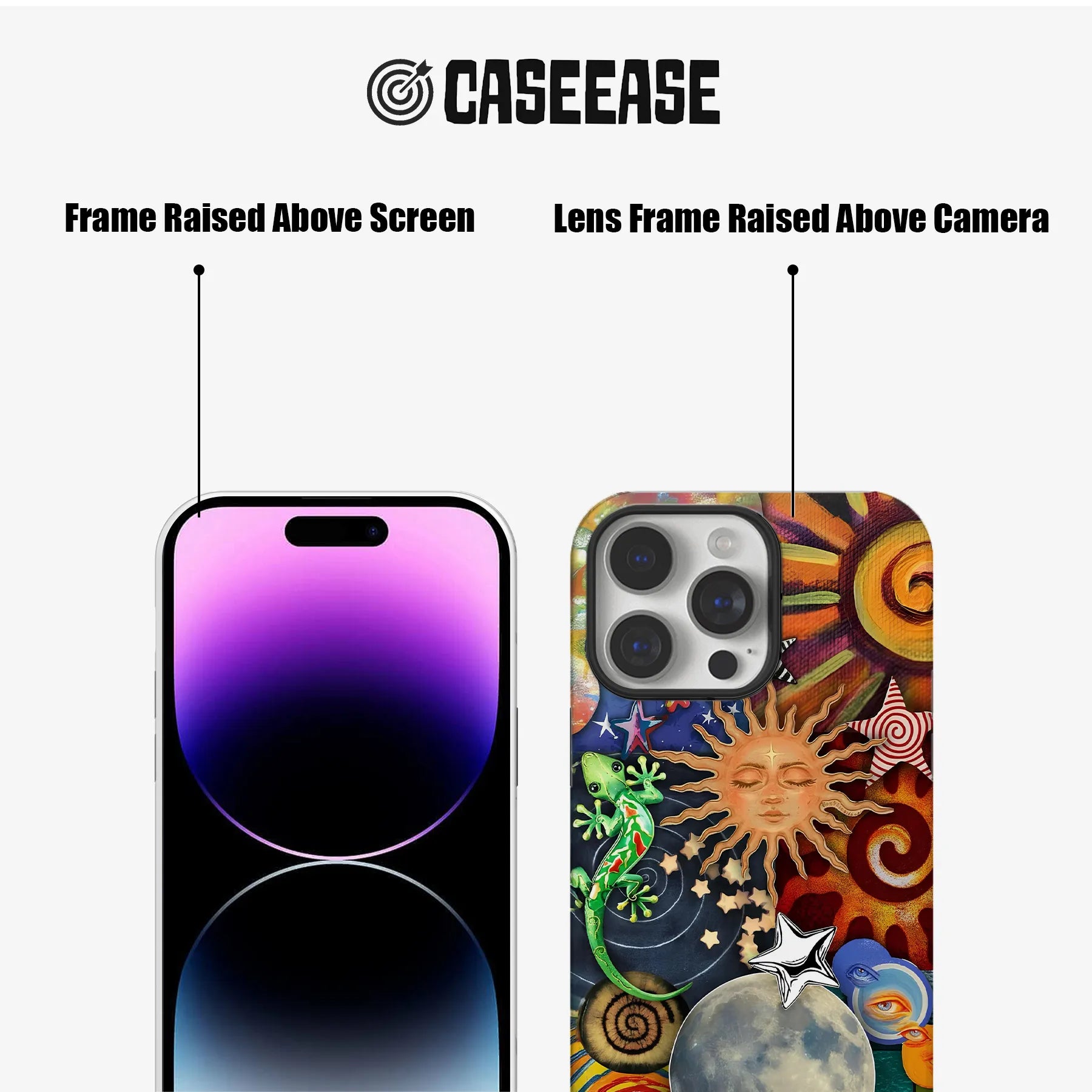 Colorful Cosmic Sun and Lizard Phone Case