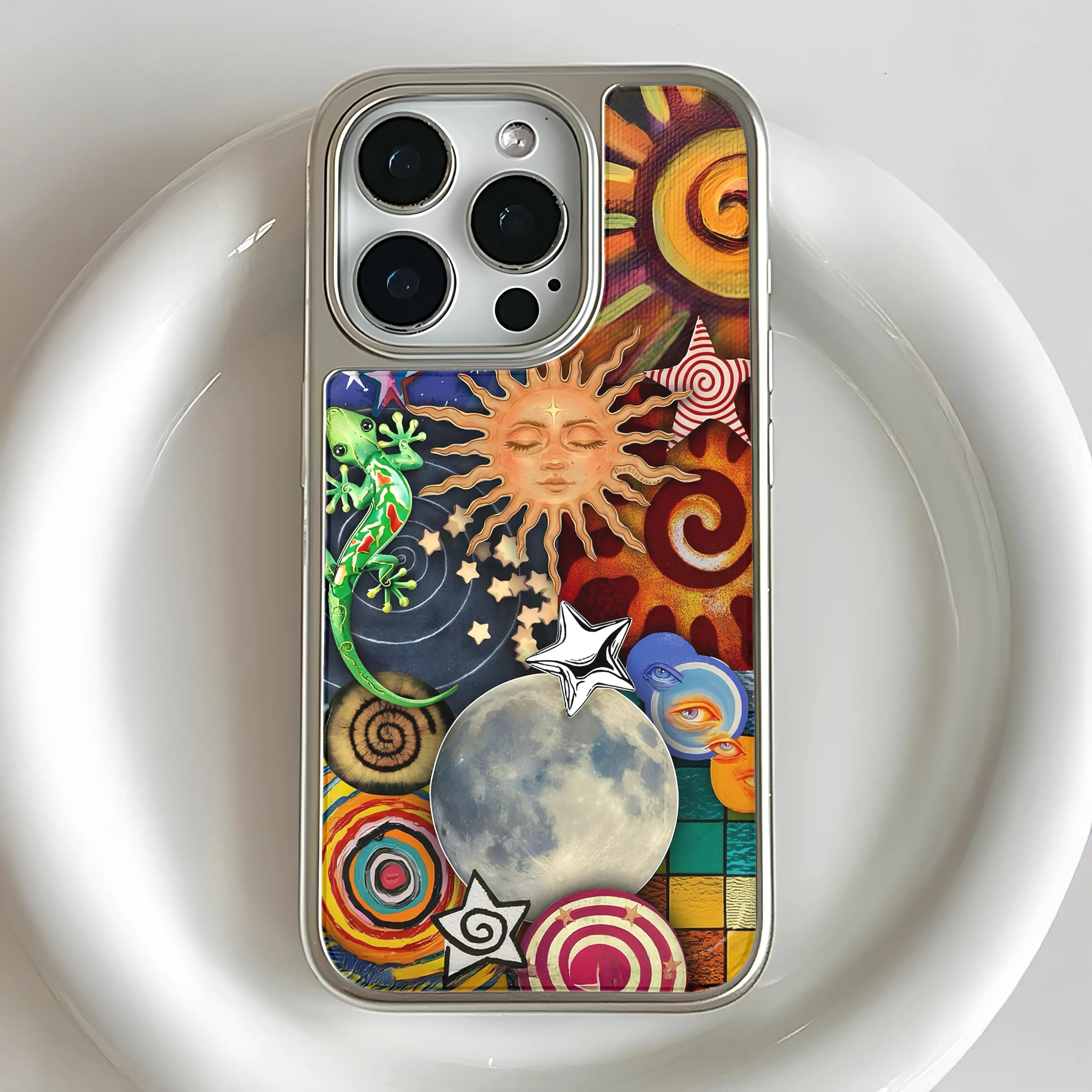 Holographic Chrome Phone Case - Celestial Design with Vibrant Colors