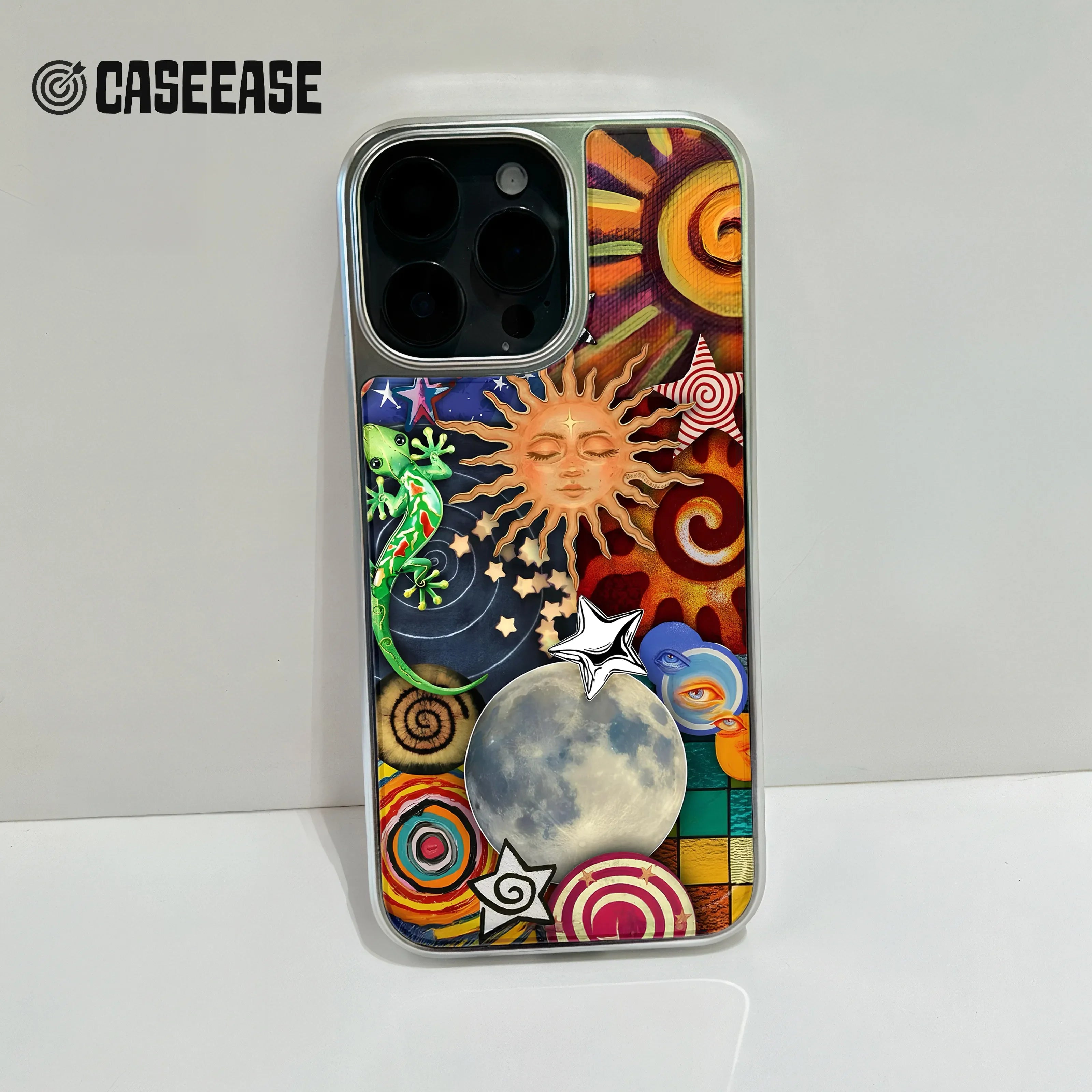 Holographic Chrome Phone Case - Celestial Design with Vibrant Colors
