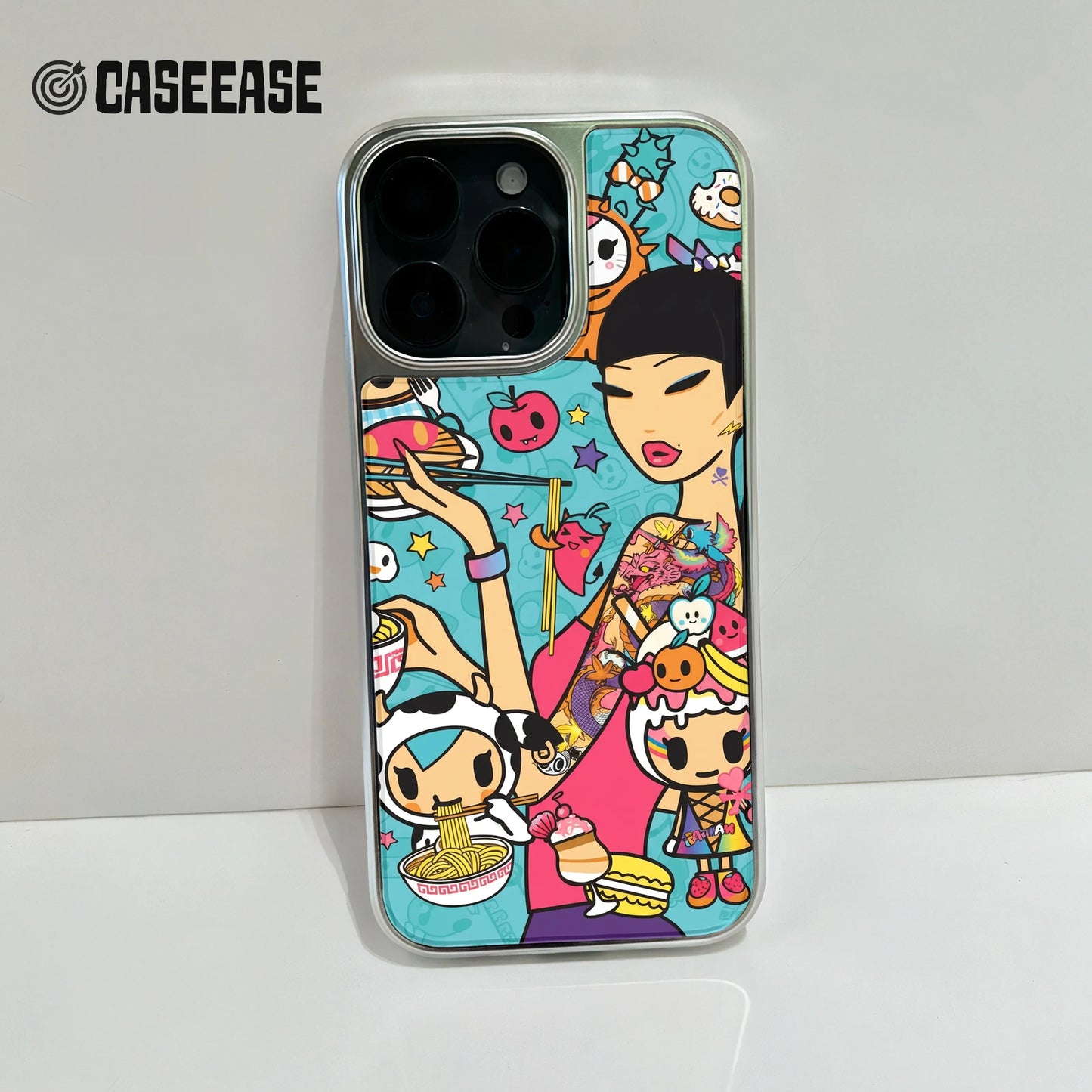 Holographic Chrome Phone Case - Colorful Foodie Design