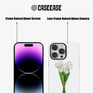 Elegante funda para teléfono con tulipanes blancos y diseño floral minimalista