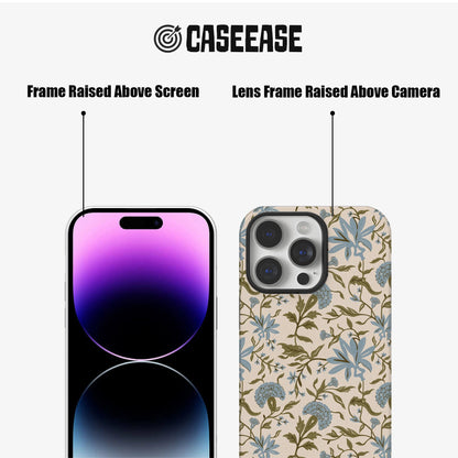 Elegant Vintage Floral Phone Case – Blue and Green Botanical Design