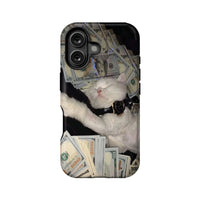 Luxury Cat Phone Case 2025 – Opulent White Cat with Cash and Watch