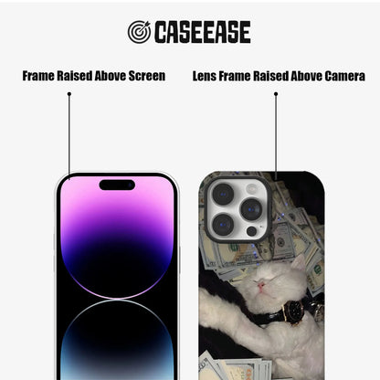 Luxury Cat Phone Case 2025 – Opulent White Cat with Cash and Watch