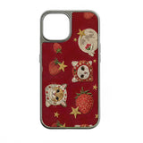 Funda para teléfono con gatos y fresas bordadas: diseño bonito y colorido