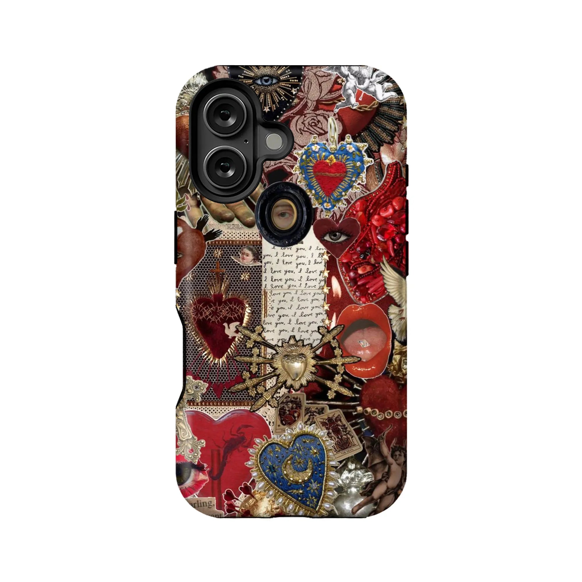 Vintage Collage Phone Case with Heart Designs