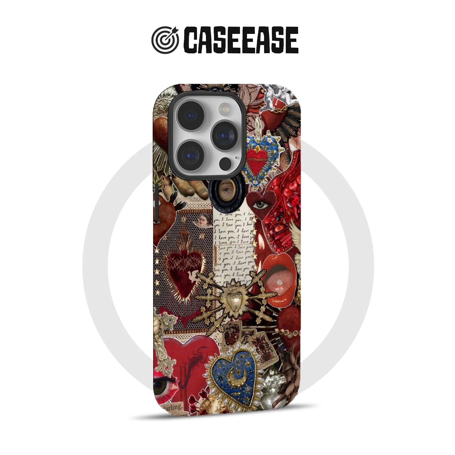 Vintage Collage Phone Case with Heart Designs