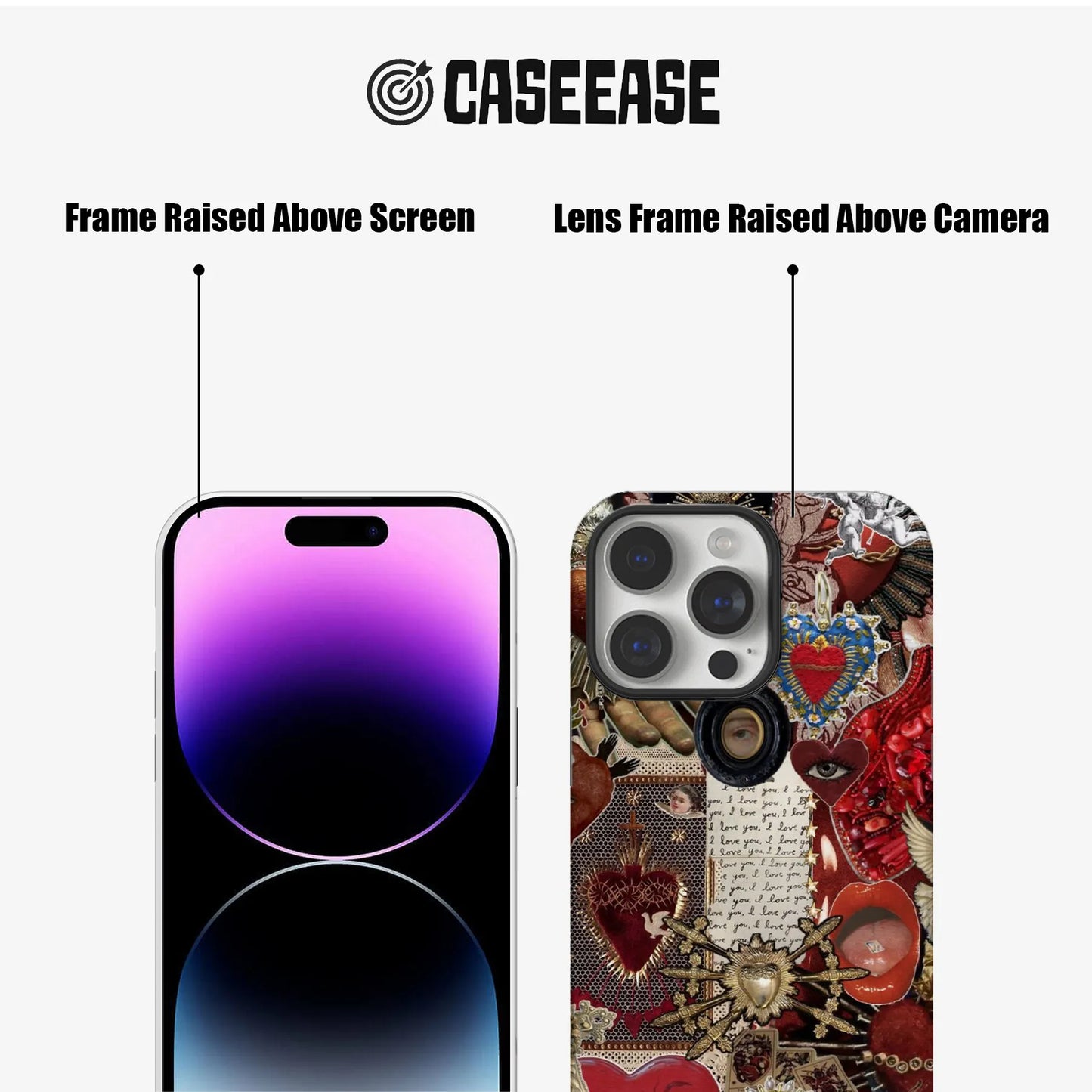 Vintage Collage Phone Case with Heart Designs